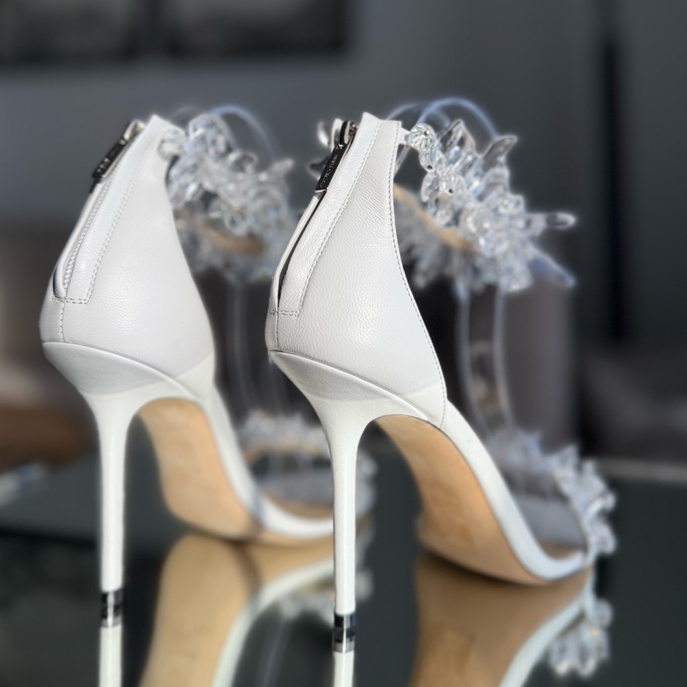 New Jimmy Choo White Maisel 100 Crystal Embellished Leather Sandals 38 - Picture 11 of 17